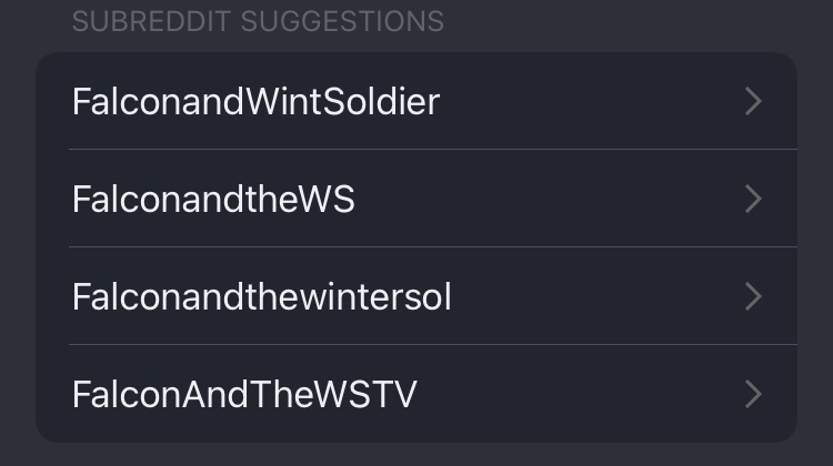 Subreddits for Falcon and Winter Soldier. 