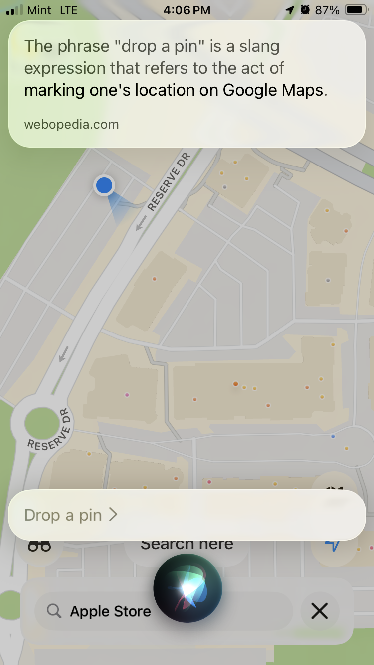Siri does not understand the command to drop a pin.